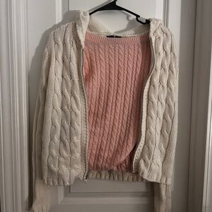 GAP Cream and Pink Cable Knit Cardigan